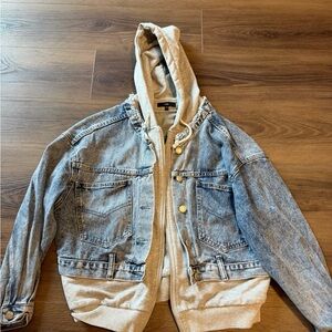 Denim and Gray Hooded Jacket